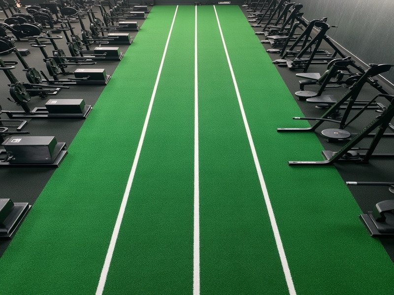 El propietario de un gimnasio mira las facturas y considera el coste del césped Hyrox frente al césped del gimnasio